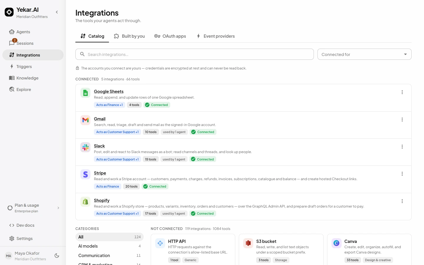The integration catalog: shipped connectors ready to connect